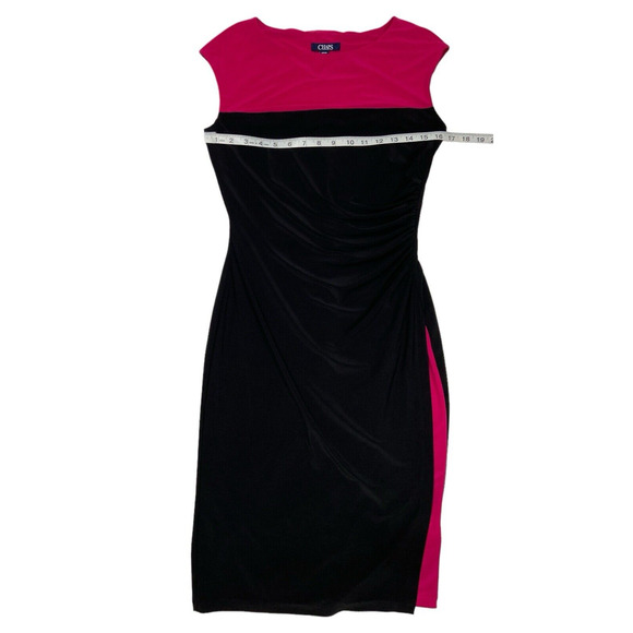 CHAPS Colorblock Dress Stretchy Ruched Side Small Fuchsia Black - Picture 3 of 8